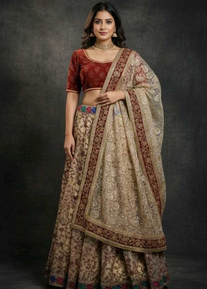 Mahroon Golden Lehenga