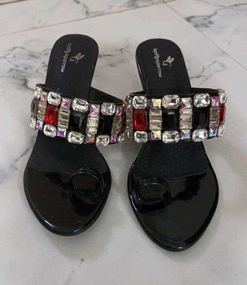 Sparkly Embellished Black Sandals