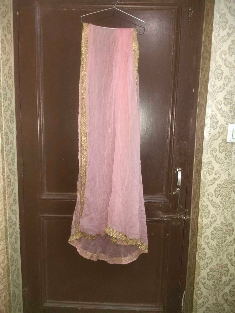Women Light Pink Chiffon Dupata With Gota Patti
