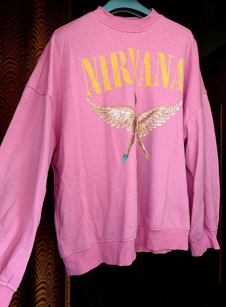 H&amp;M Oversized Pink Nirvana Sweatshirt