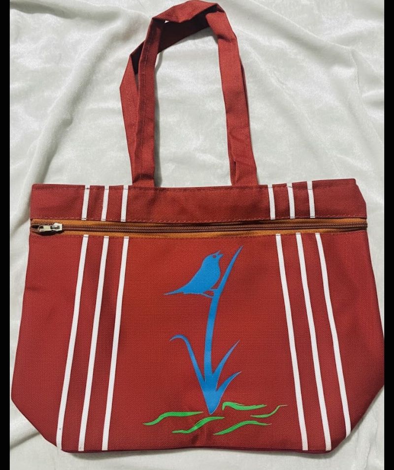 Red Tote Bag with Bird Design
