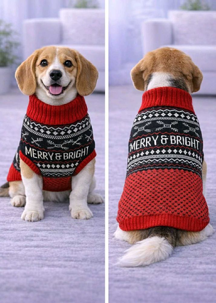 Christmas Knit Dog Sweater – Red &amp; Black