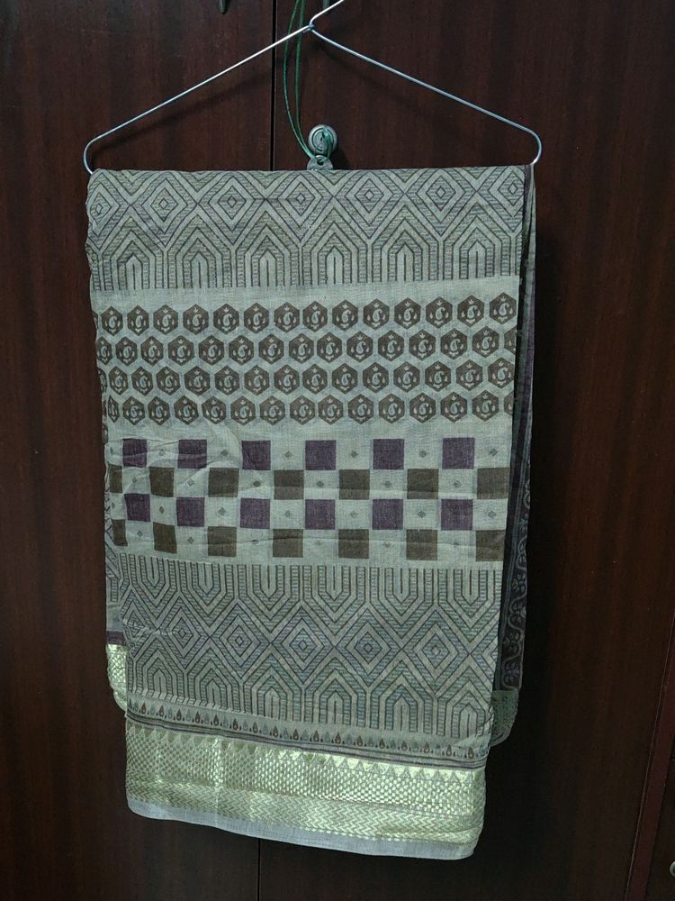 Pure Cotton Saree Brown With Check Designs