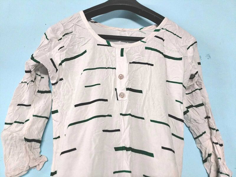 Cream White (Green Striped) Kurti