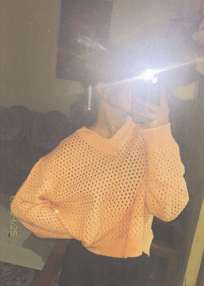 Peach Knit Cropped Sweater