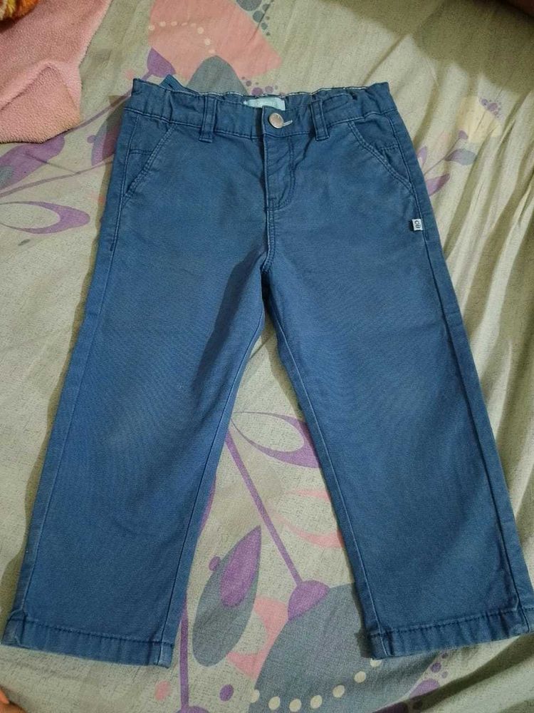 Blue Cotton Blend Pants
