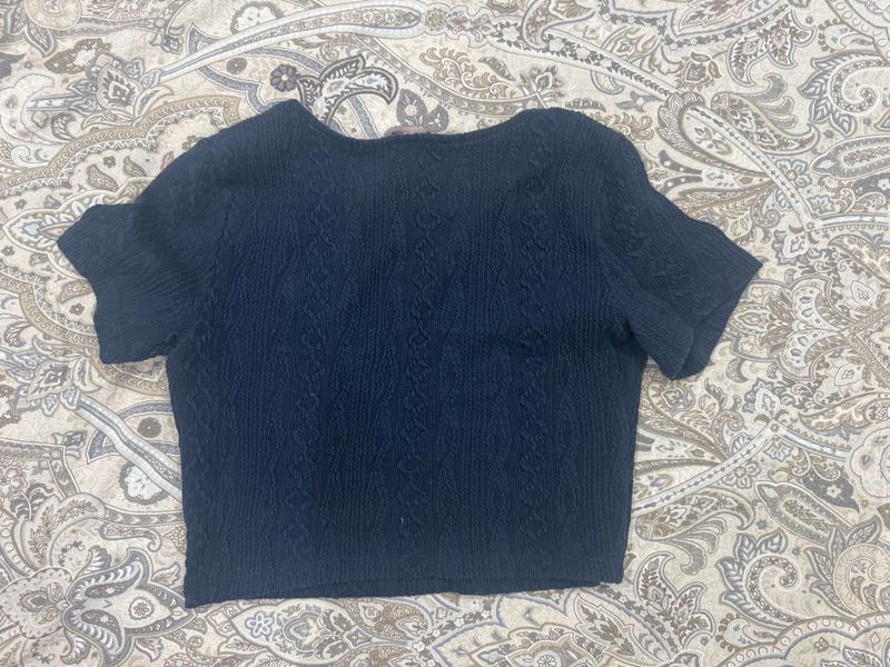 Navy Blue Womens Crop Top With Sleeves