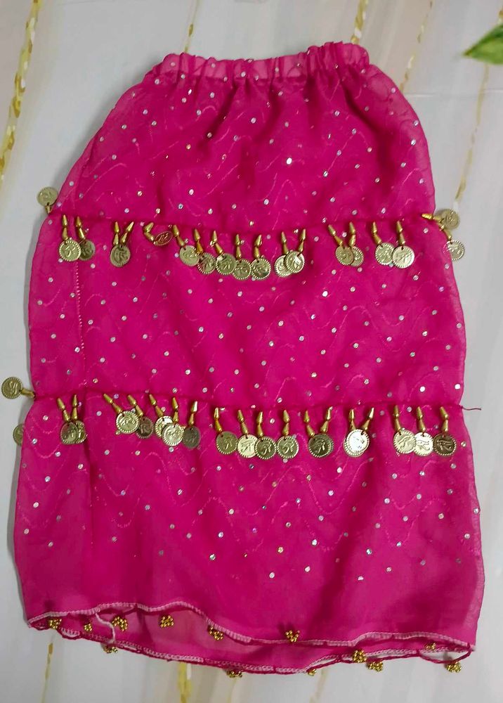 (886)Pink Coin Trim Sheer Dance Skirt