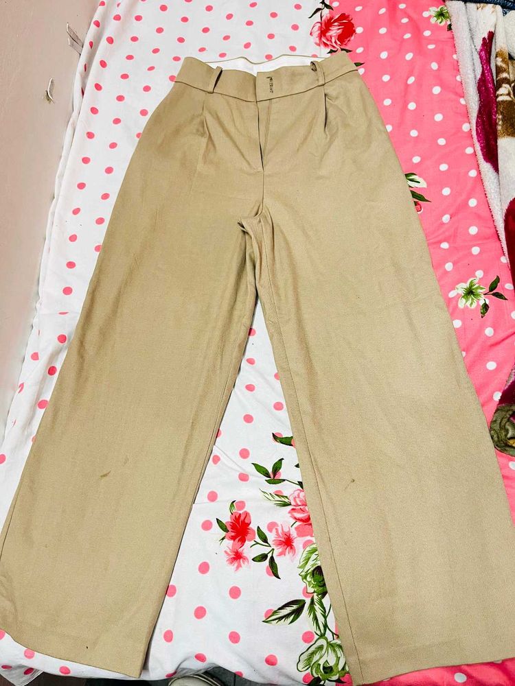 Wide Leg Tan Trousers