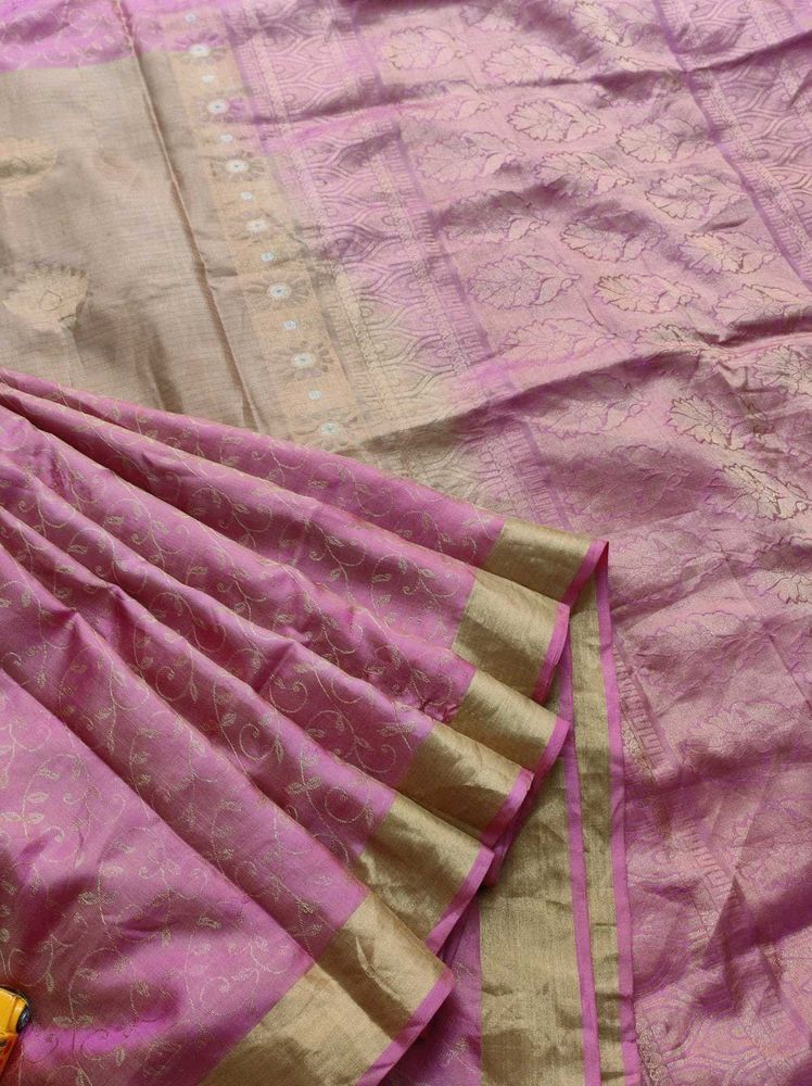 Unused Chickoo And Pink Silk Saree