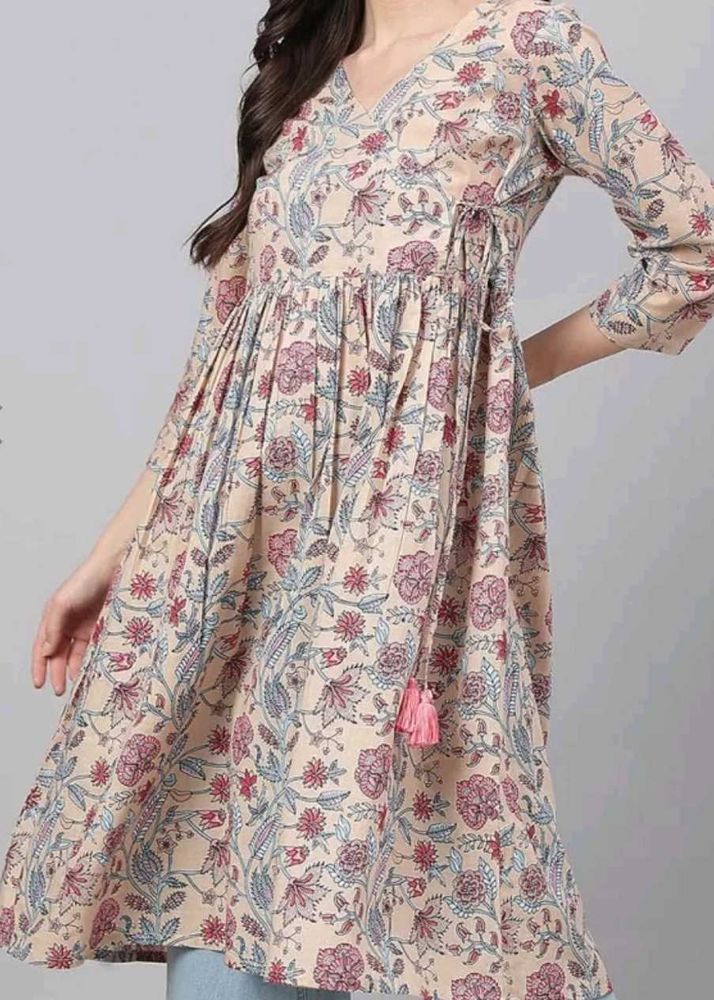 Cotton Floral Printed Angrakha Kurta