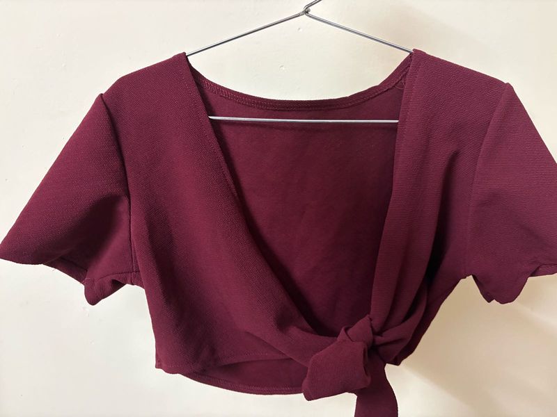 Burgundy tie Crop Top