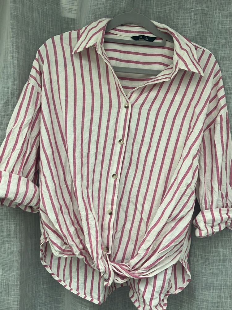 Striped Tie-Front Button-Up Shirt