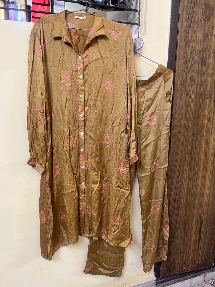 Silk Brown &amp; Pink Pajama Set