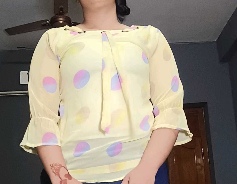 Cute Polka Dot Tie-Neck Blouse