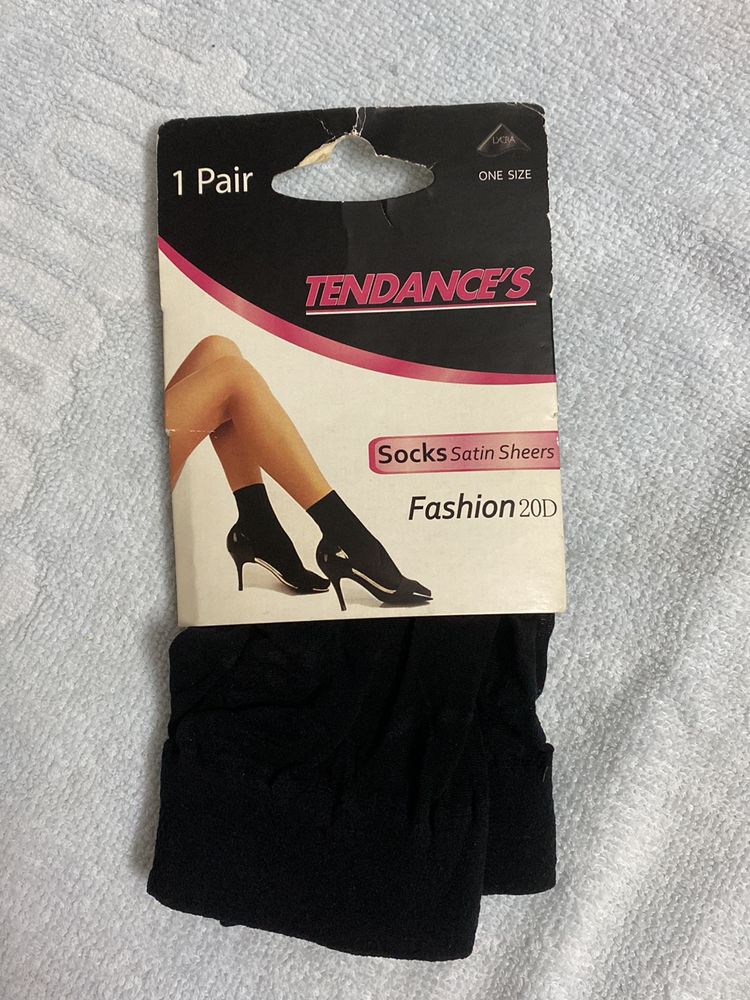 Ankle Level Black Satin Stockings- Unused