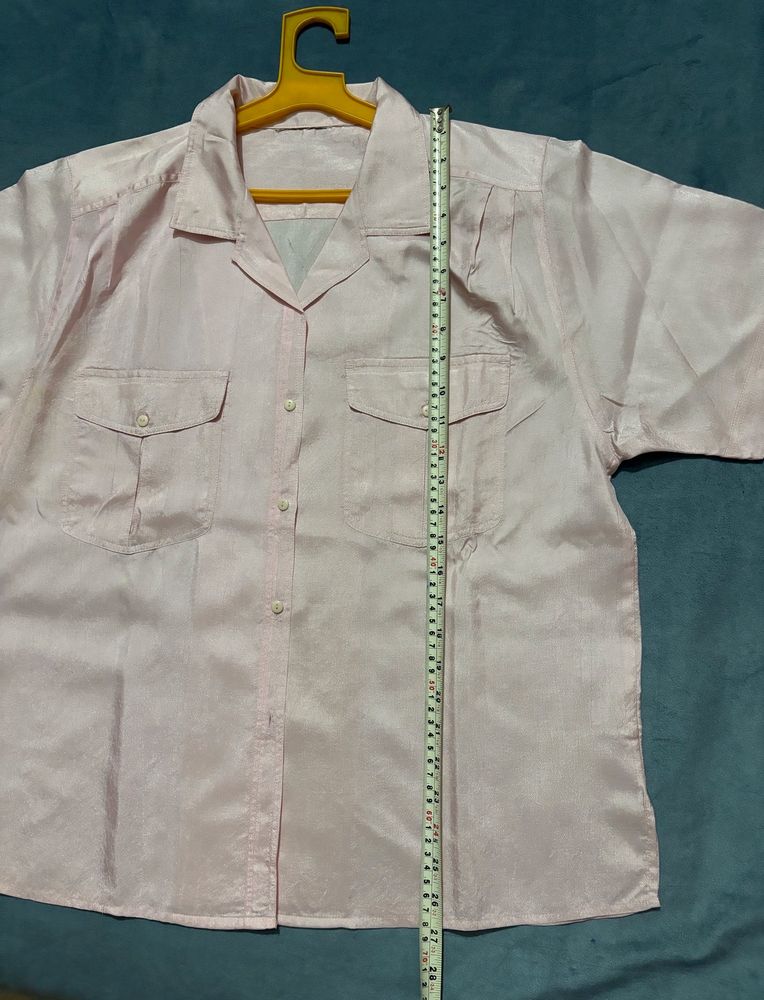Oversized Plus Size Pink Silk Shirt
