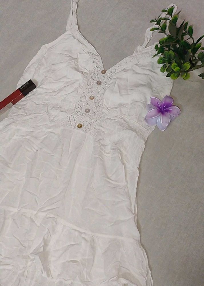 White Lace Trim Cami Dress