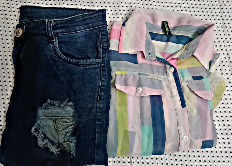 Denim Jeans &amp; Striped Shirt Customized Combo