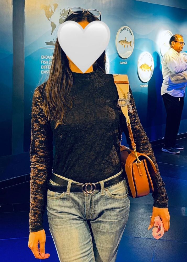 Long sleeve lace mock - neck top