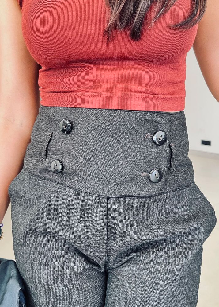 Mango High Waist Buttoned Pants