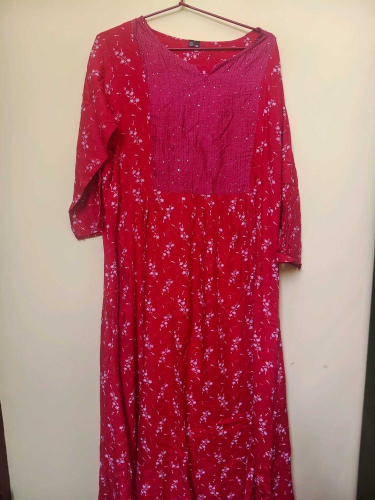 Red Floral Print Kurta