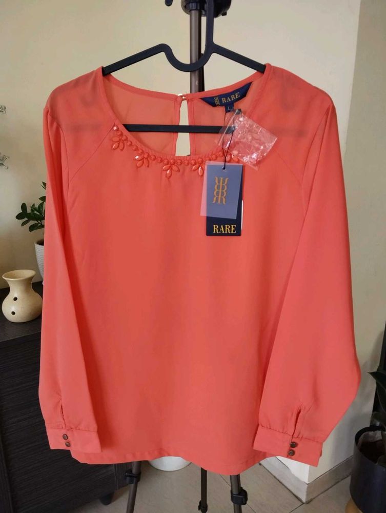 RARE Coral Embellished Blouse