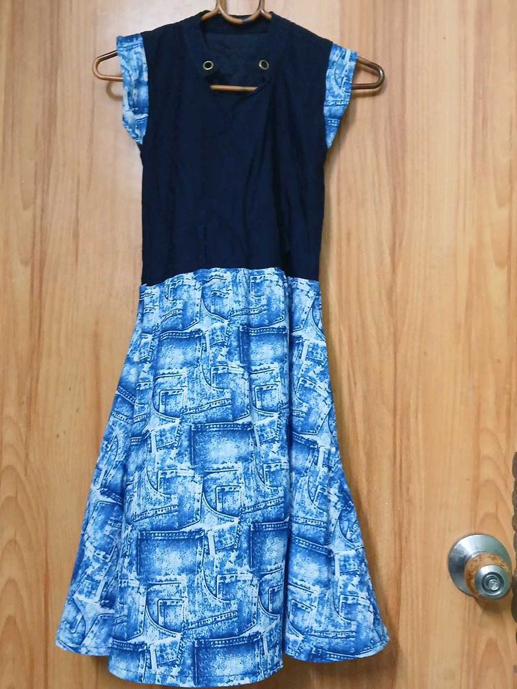 Blue Denim Print Dress