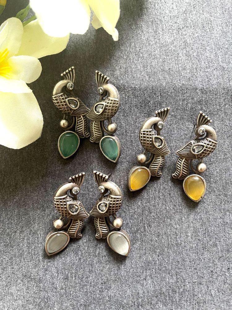 Peacock Silver Replica Earring With Monalisa Stone