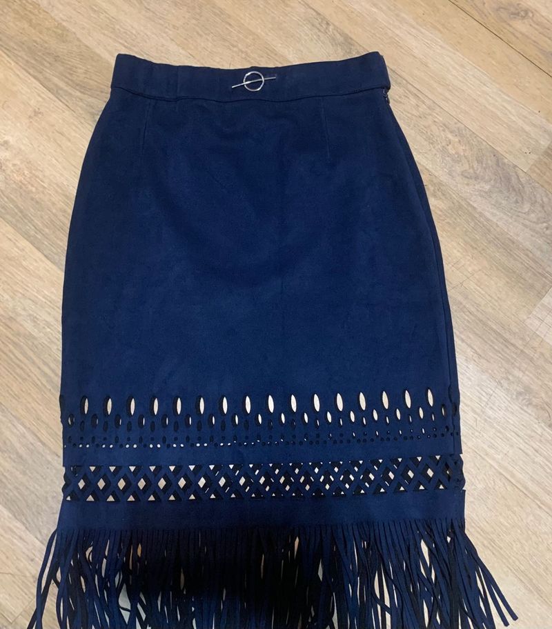 Navy Fringe Skirt