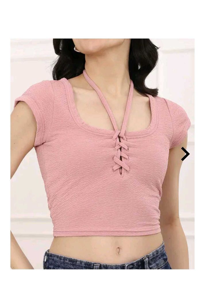 Pink Lace-Up Crop Top