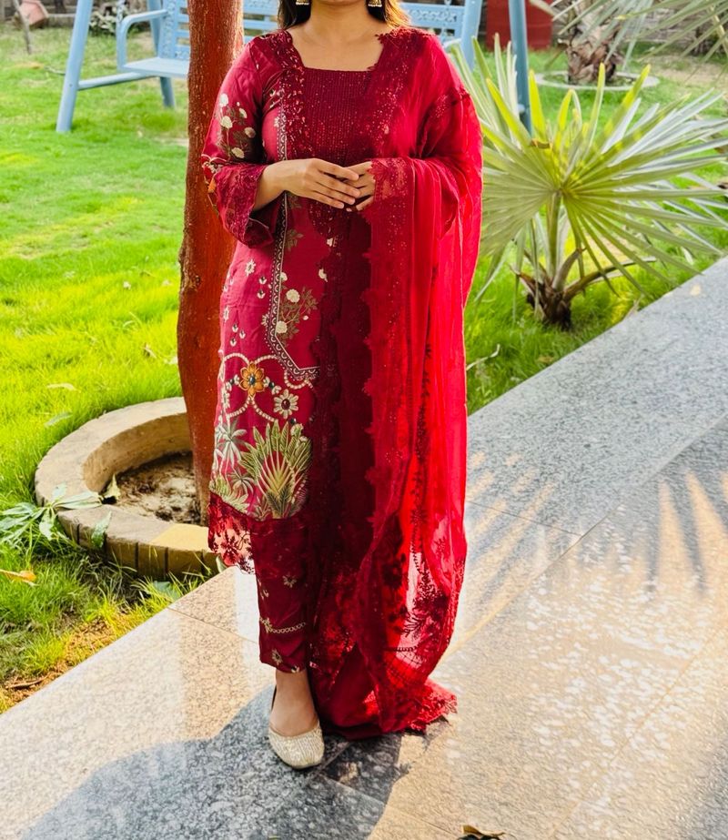 Pakistani Maroon Embroidered Suit