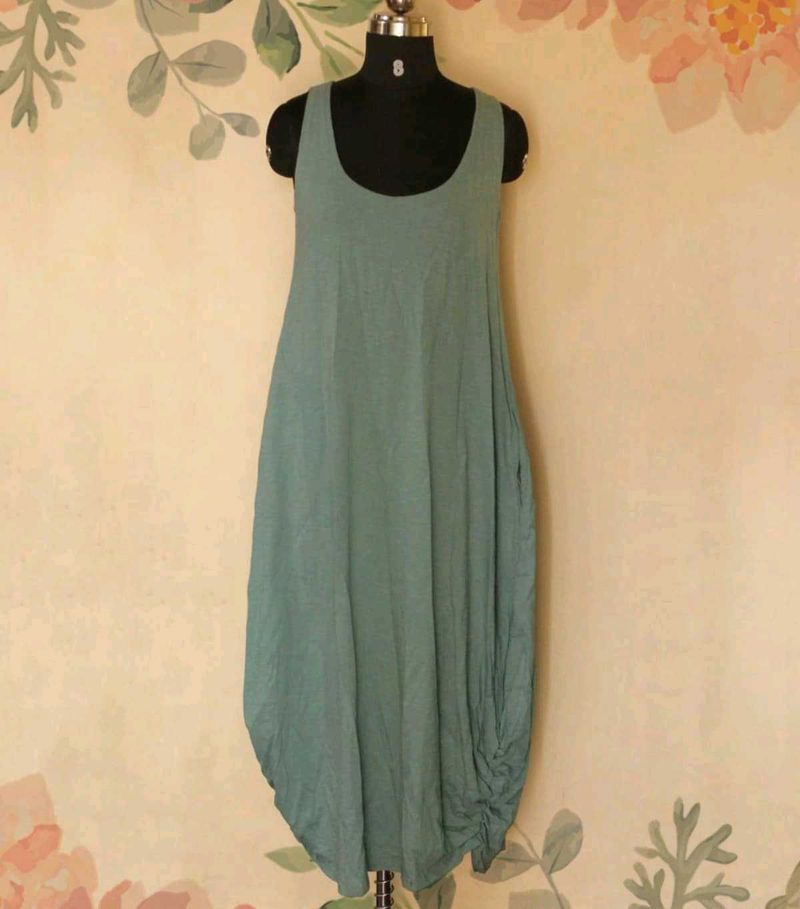Blue Handmade Cotton Linen Tank Dress