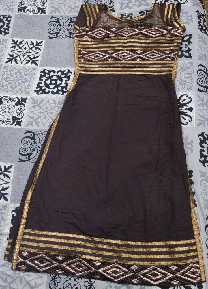 Brown &amp; Gold Embellished Dress