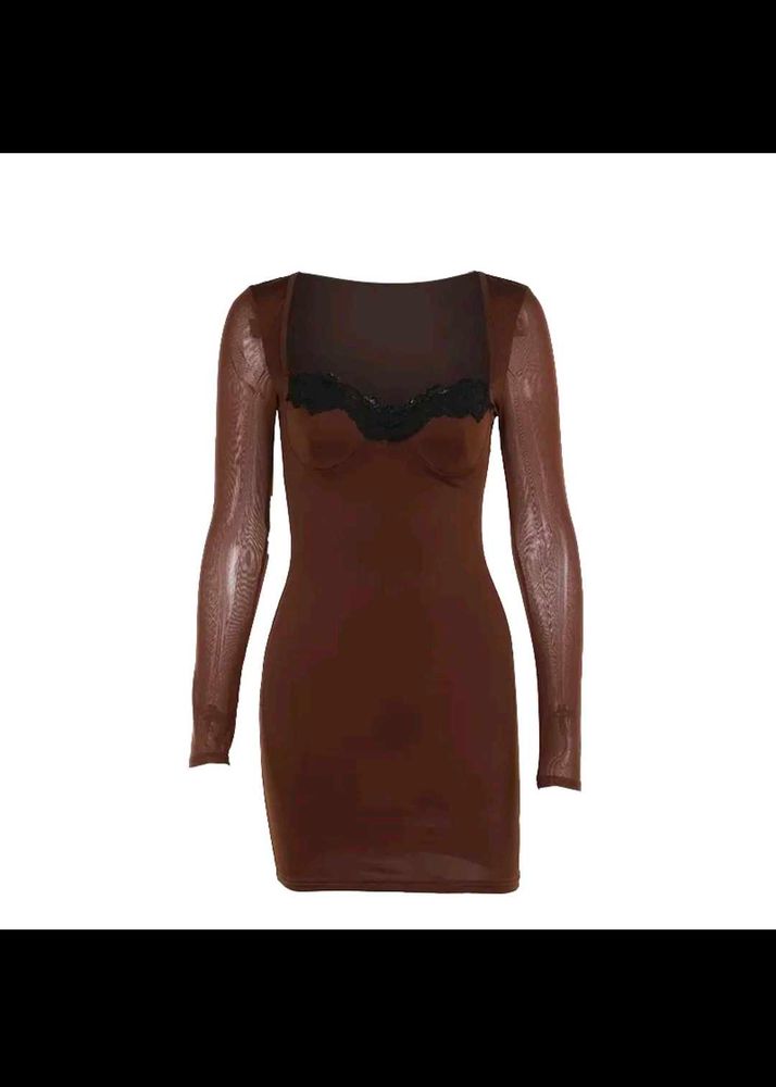Brown Long Sleeve Mini Dress