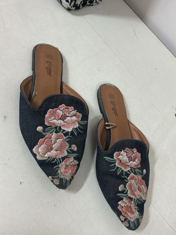 Floral Embroidered Mules