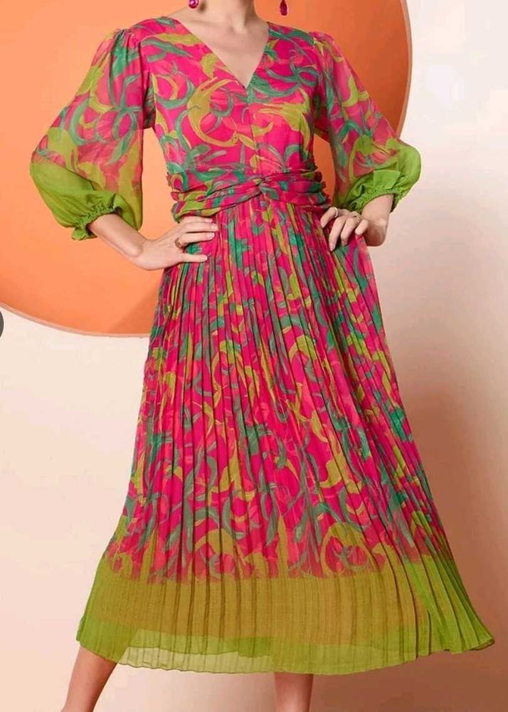 Pink &amp; Green Floral Midi Dress