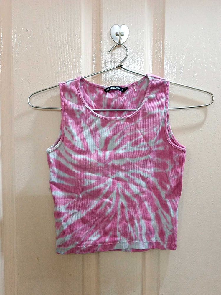 Pink Tie-Dye Crop Tank Top