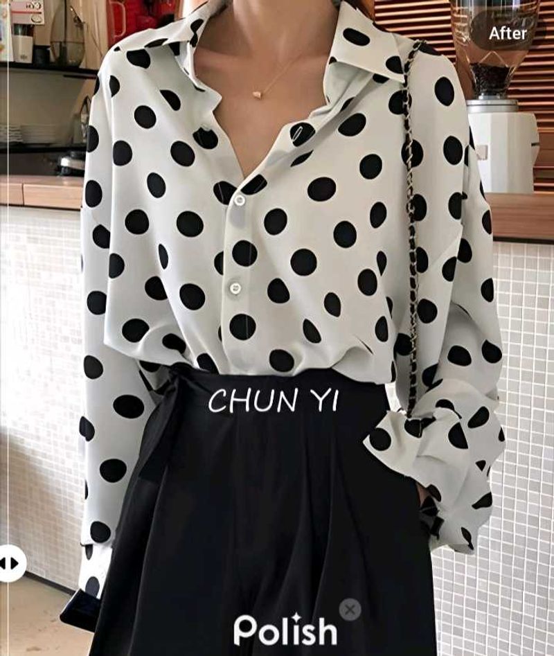 New With Tag Korean Baggy Dotted Cotton Shirt
