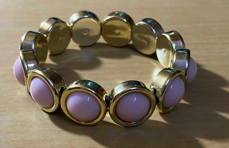 Chunky Gold &amp; Pink Beaded Bracelet