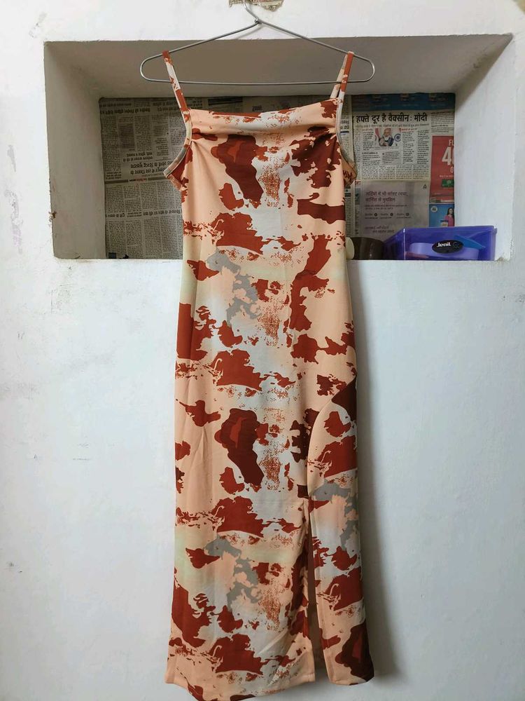 Abstract Print Cowl Neck Dress