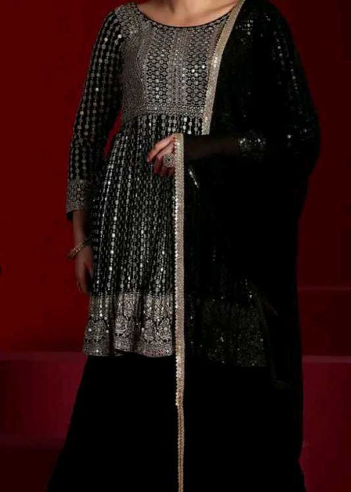 Elegant Black Embroidered sharara set