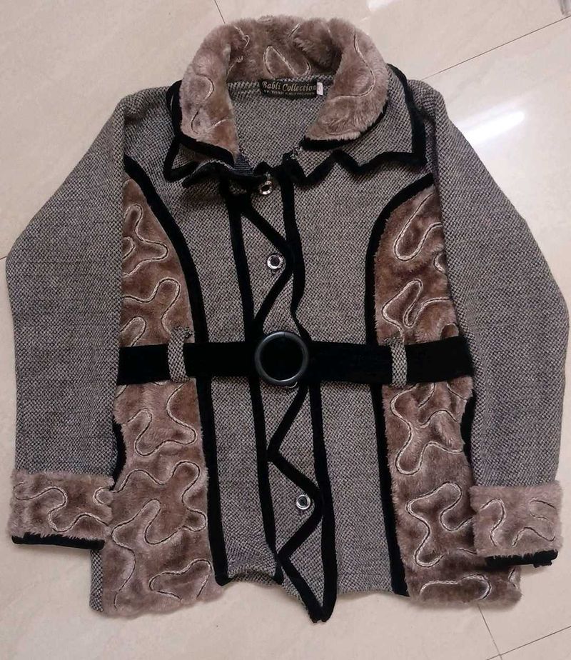 Elegant Grey Patterned Winter Coat