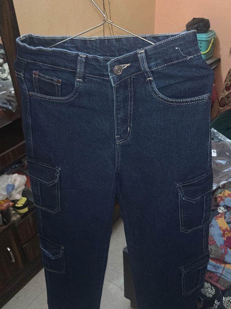 Dark Blue Women's Cargo Jeans