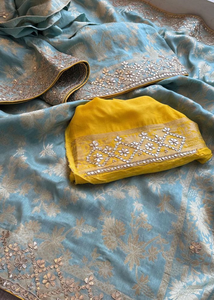 Brand New Munga Silk Saree- Sky Blue Colour
