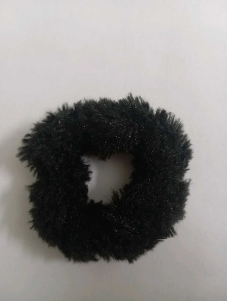 Fuzzy Black Scrunchie