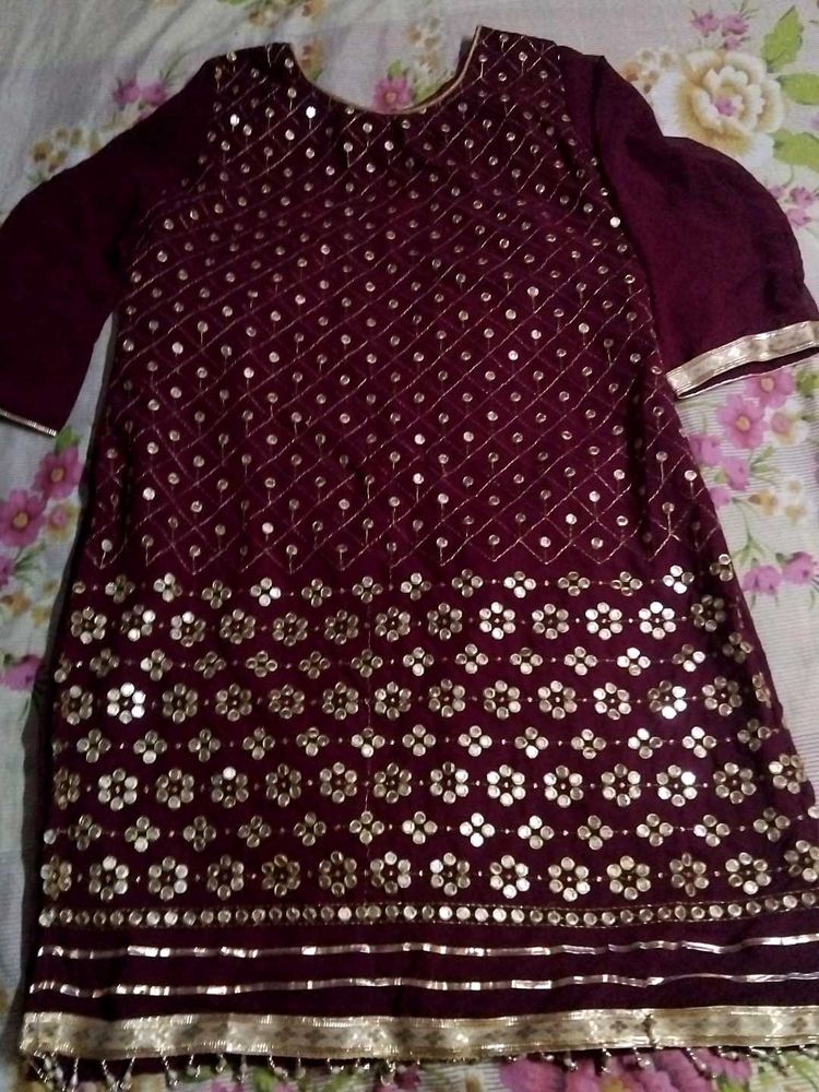 Purple Embellished Kurta with Plazzo