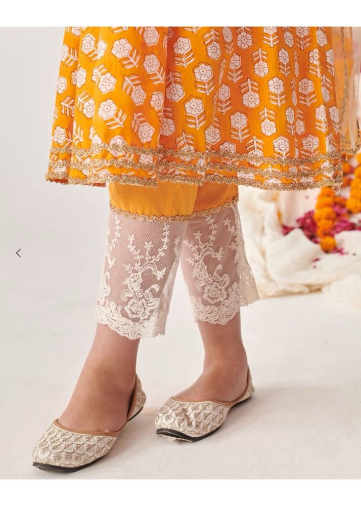 Festive Yellow &amp; Lace Outfit For Kids -15-16 Years