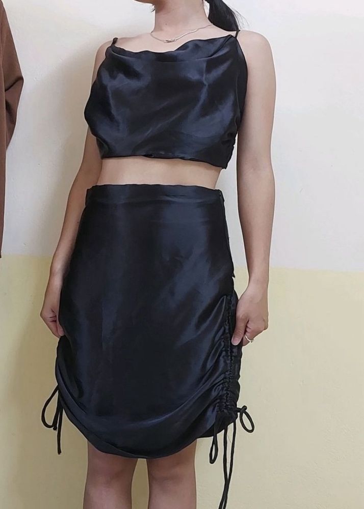 Black Satin Two-Piece Set