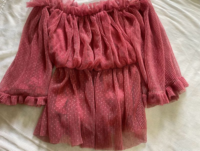 Pink Off-Shoulder Ruffle Top